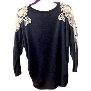 Emerald Medium Gray Crochet Lace Top